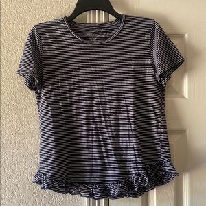 Banana Republic Blue and White Ruffled Short Sleeve T-Shirt